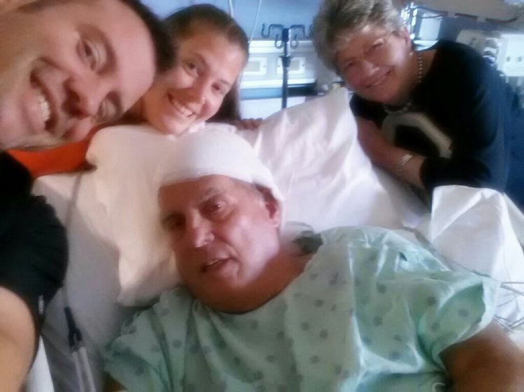 Less than 24 hours after brain surgery and looking good.